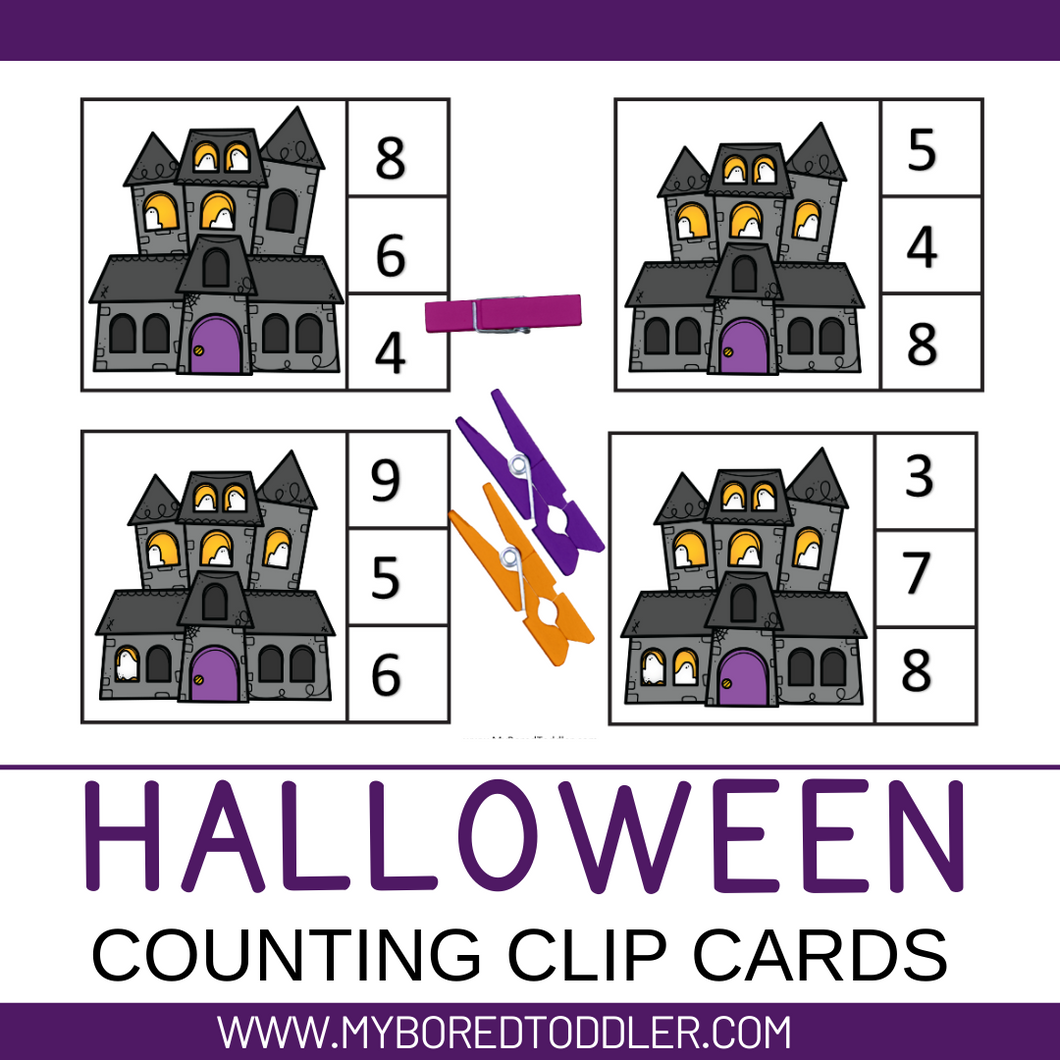 Halloween Ghosts Counting Clip Cards - Color & Black and White