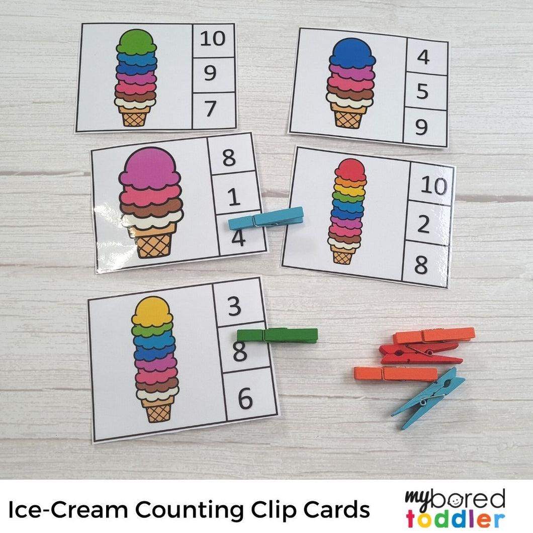 Summer Ice-Cream Counting Clip Cards 0-10