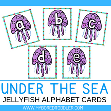 Load image into Gallery viewer, Under the Sea / Ocean Jellyfish Alphabet Flash Cards Uppercase &amp; Lowercase
