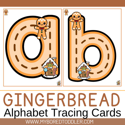 GINGERBREAD - ALPHABET TRACING CARDS Lowercase & Uppercase