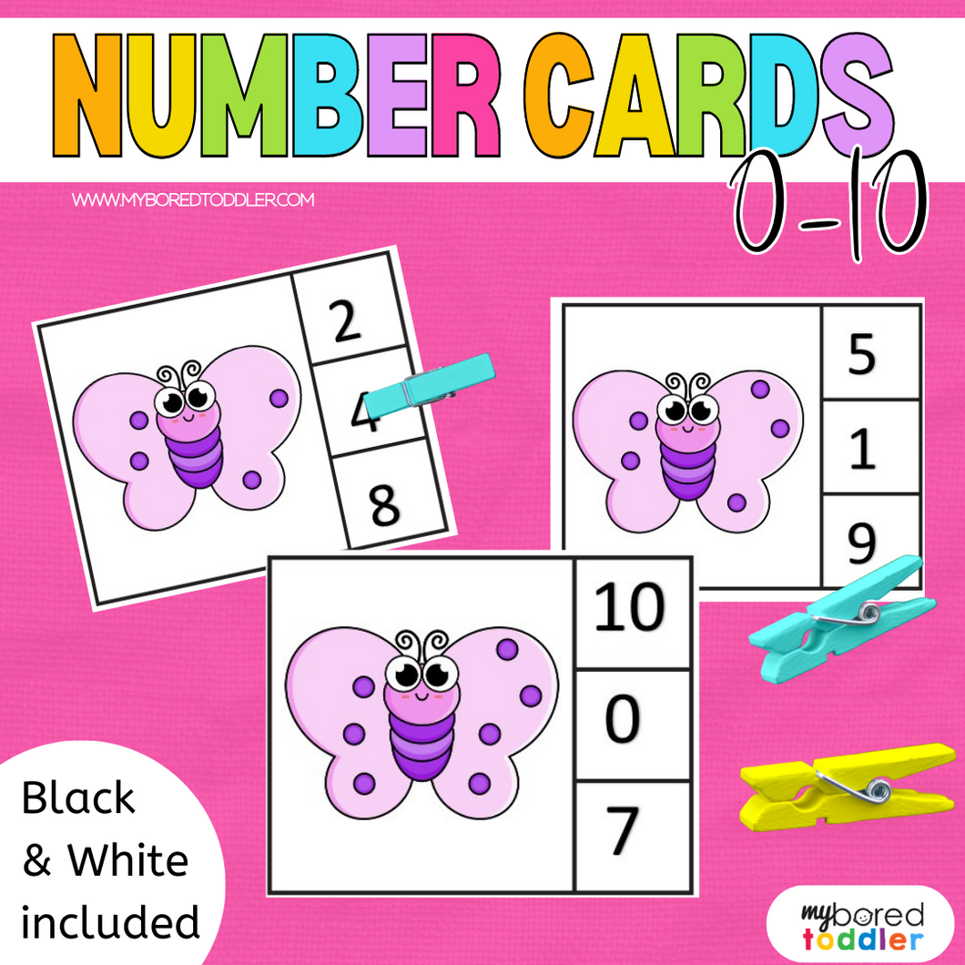 Counting Clip Cards 0-10 Butterflies - Color & Black and White