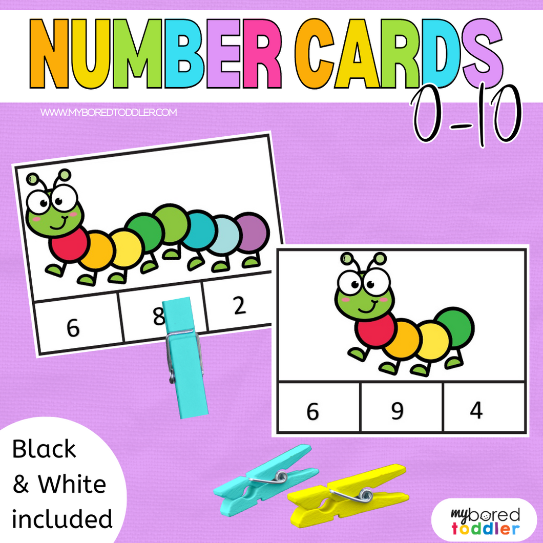 Number Clip Cards 0-10 Caterpillars Color & Black and White