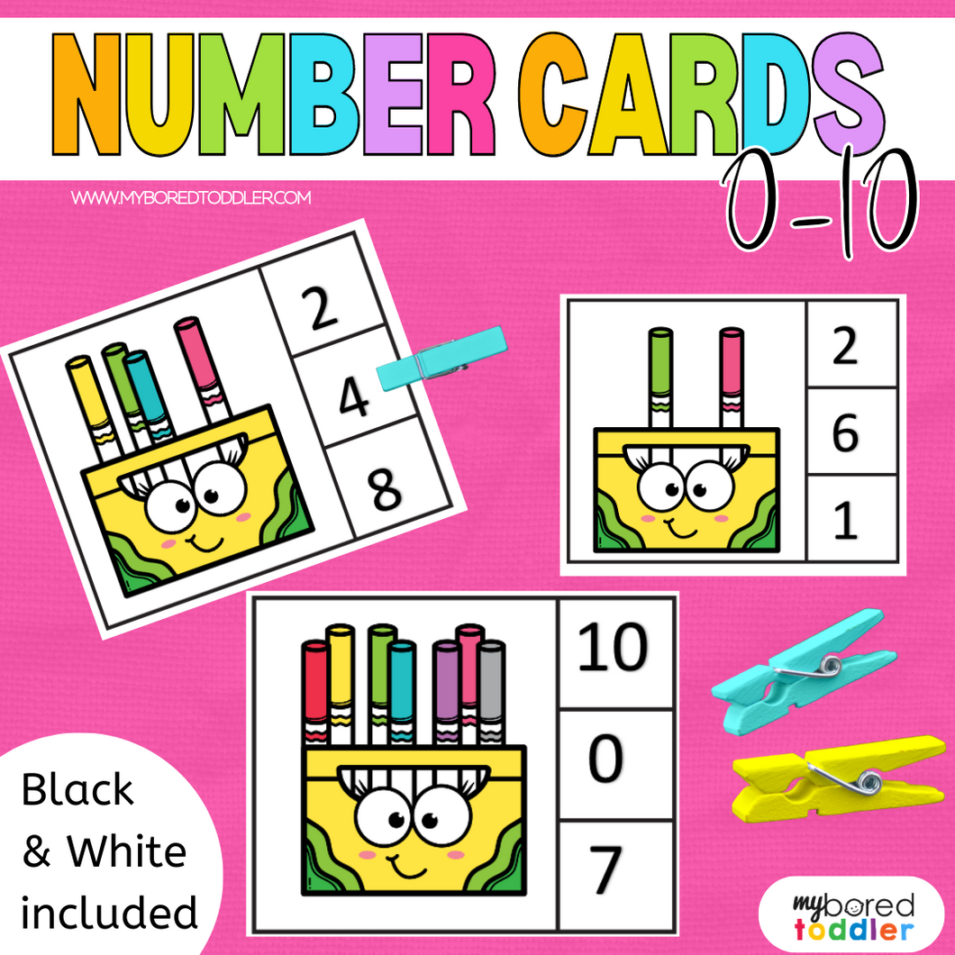 Number Counting Clip Cards 0-10 Markers Color & Black and White