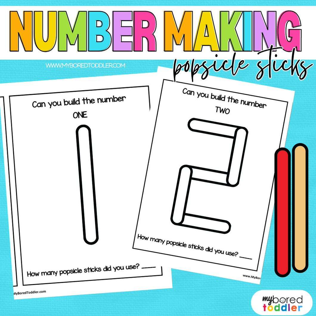 Number Building Cards - 0-10 - Popsicle Sticks - Black and White