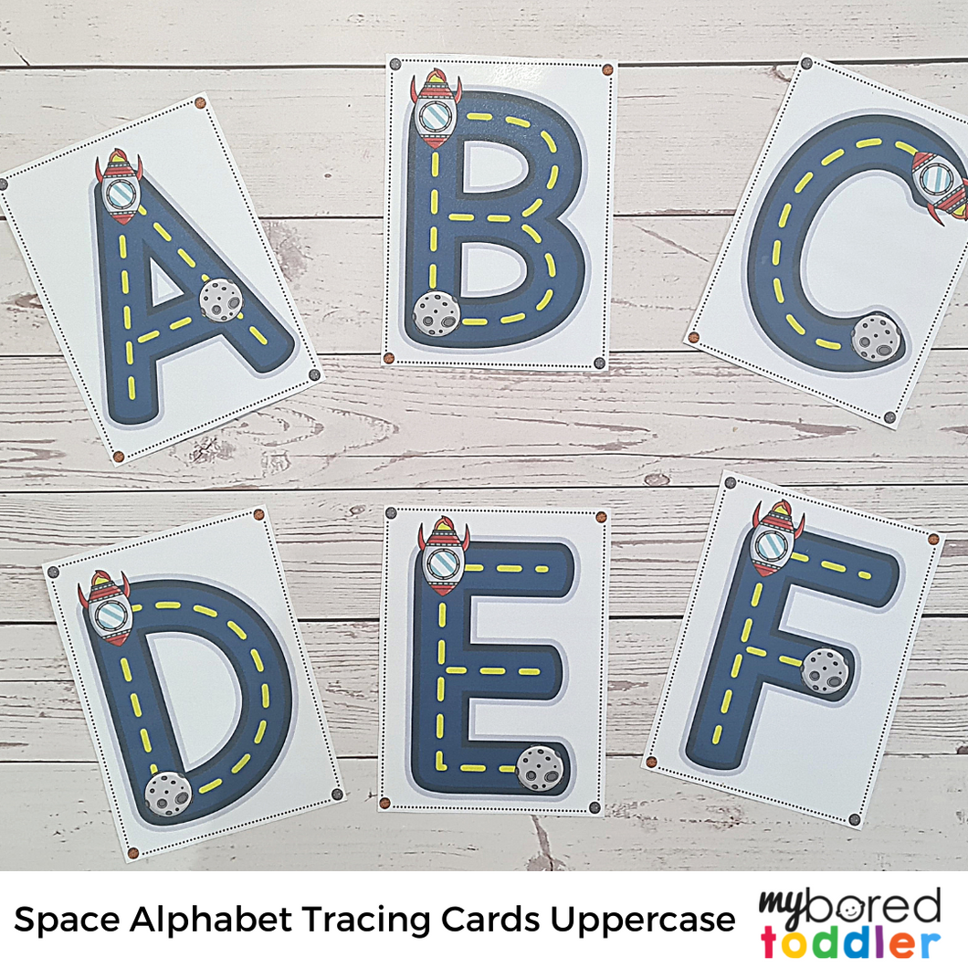 Space Alphabet Tracing Cards Uppercase