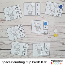 Load image into Gallery viewer, Space Counting Clip Cards 0 - 10 - Astronaut and Stars
