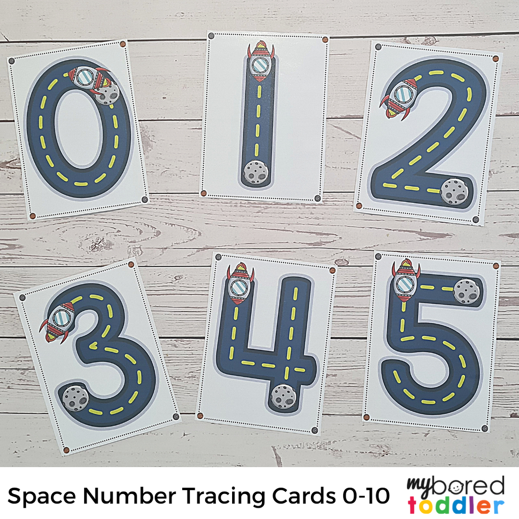 Space Number Tracing Cards 0 - 10