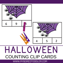 Load image into Gallery viewer, Halloween Spider Counting Clip Cards 0 - 10 Color &amp; Black and White
