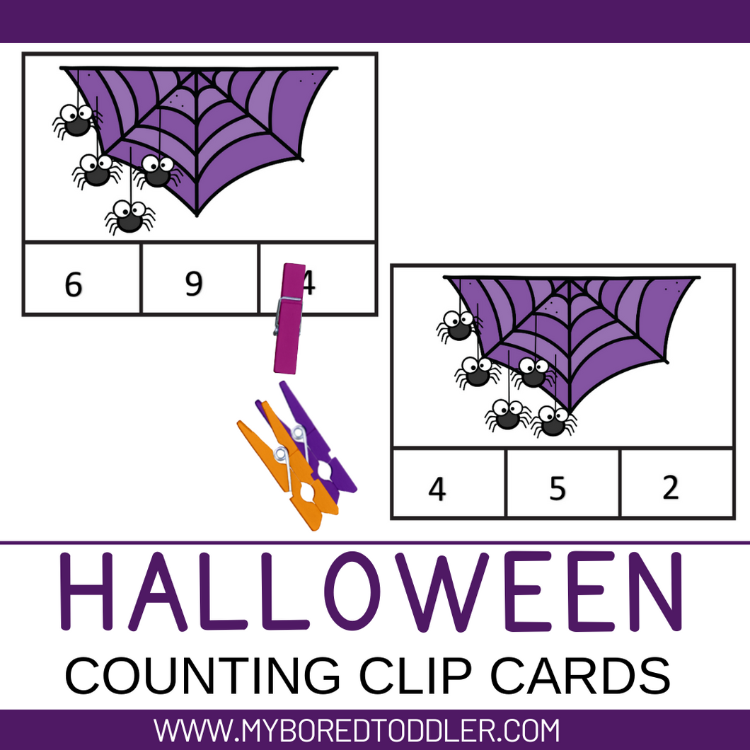 Halloween Spider Counting Clip Cards 0 - 10 Color & Black and White