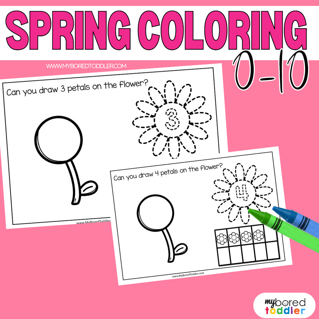 Spring Flowers Color, Trace & Count Sheets Numbers to Ten