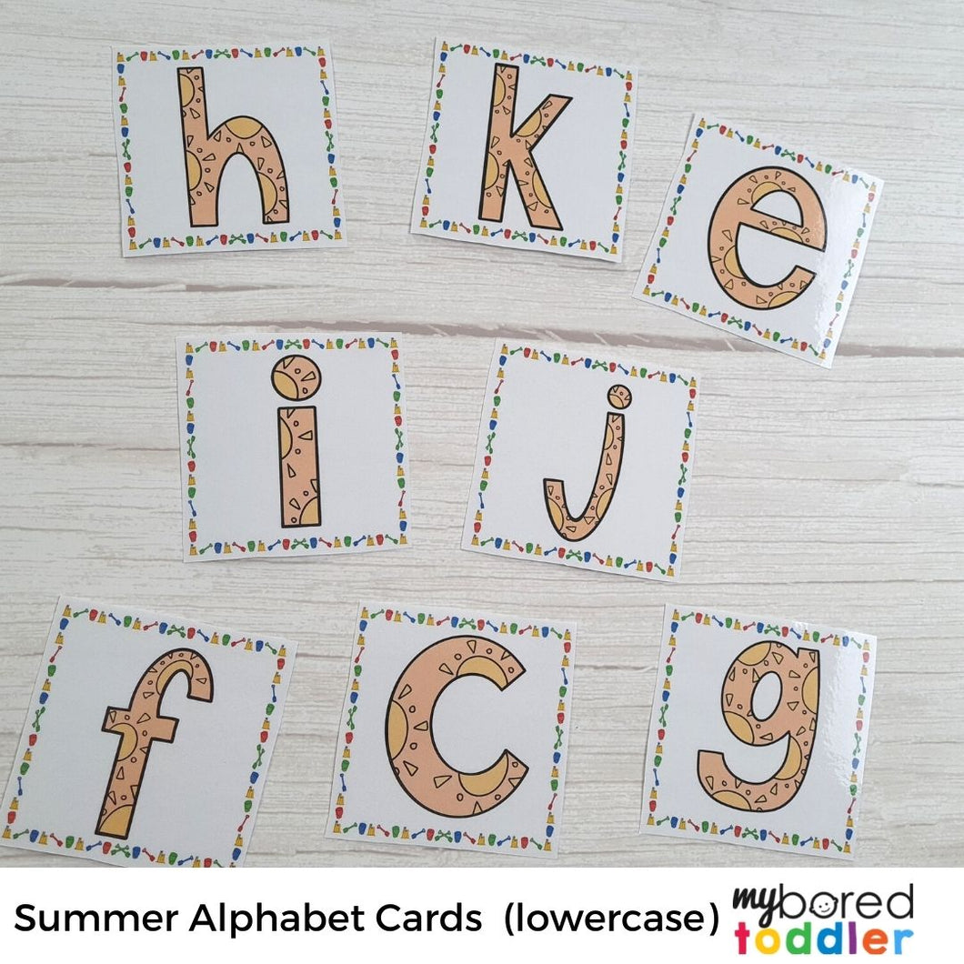 Summer Alphabet Flashcards - Uppercase & Lowercase