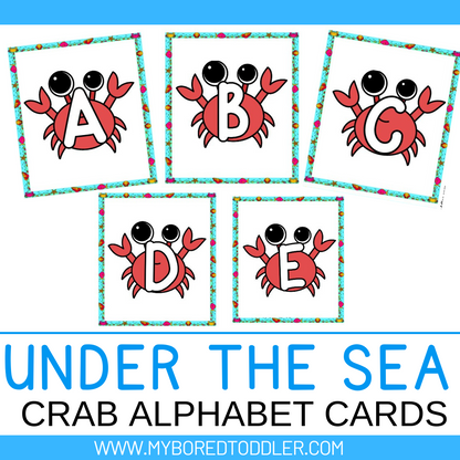 Under the Sea / Ocean Crab Alphabet Flashcards - Uppercase & Lowercase