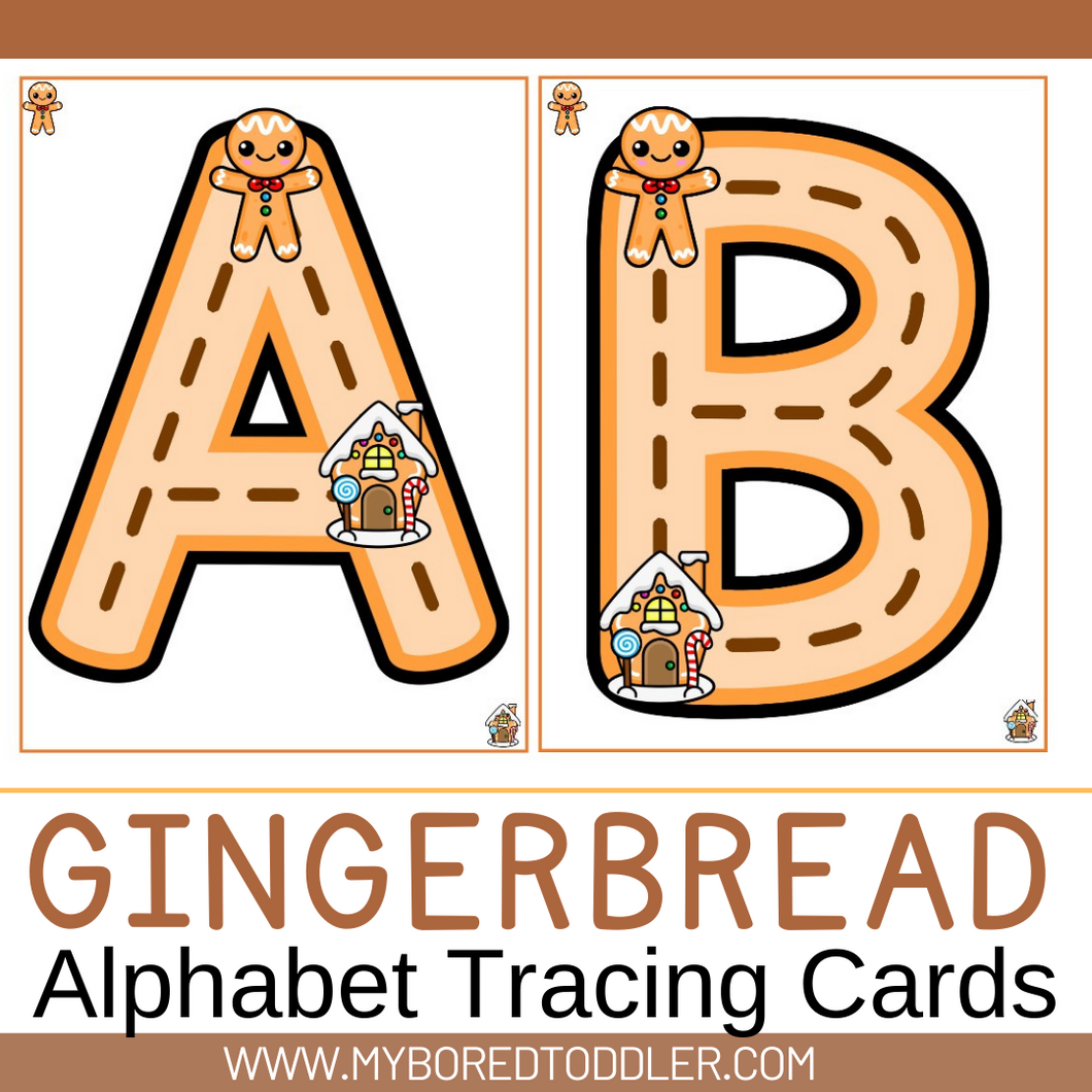 GINGERBREAD - ALPHABET TRACING CARDS Lowercase & Uppercase
