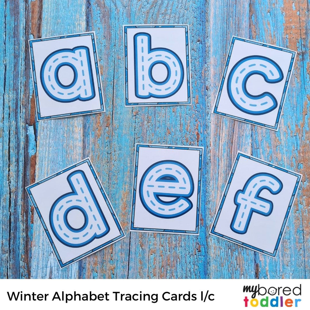 Winter Alphabet Tracing Cards Uppercase & Lowercase