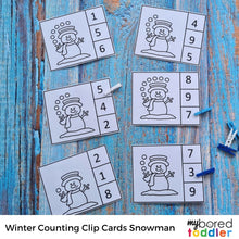 Load image into Gallery viewer, Winter Snowman Counting Clip cards 0 - 10 Color &amp; Black &amp; White
