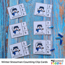 Load image into Gallery viewer, Winter Snowman Counting Clip cards 0 - 10 Color &amp; Black &amp; White
