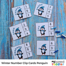 Load image into Gallery viewer, Winter Penguin Counting Clip Cards 0-10 Color &amp; Black &amp; White
