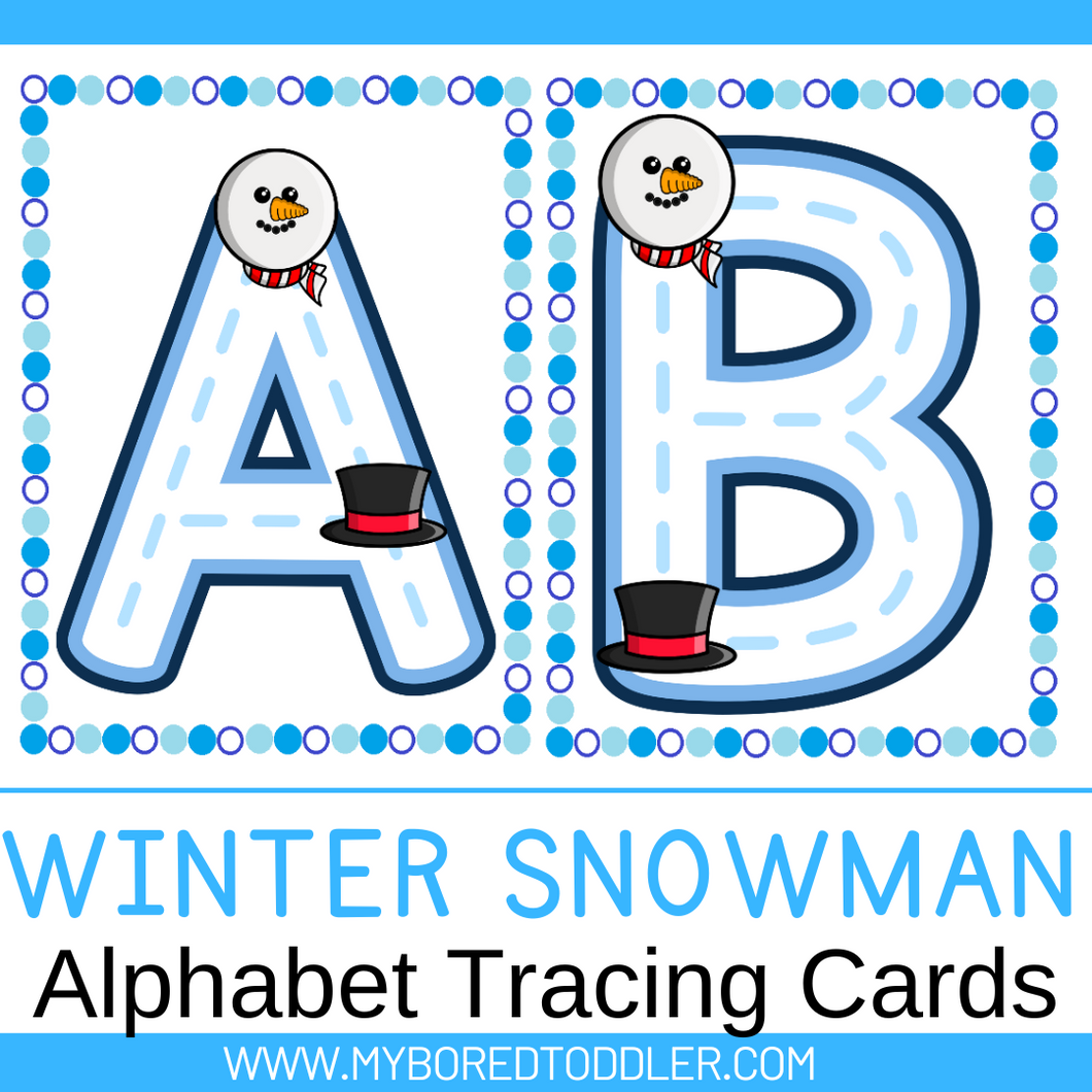 Winter Snowman Alphabet Tracing Cards Lowercase Uppercase